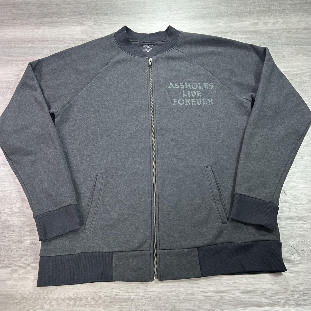 Assholes*s‎ Live Forever Jacket Mens XL Gray Full Zip Bomber Sweatshirt